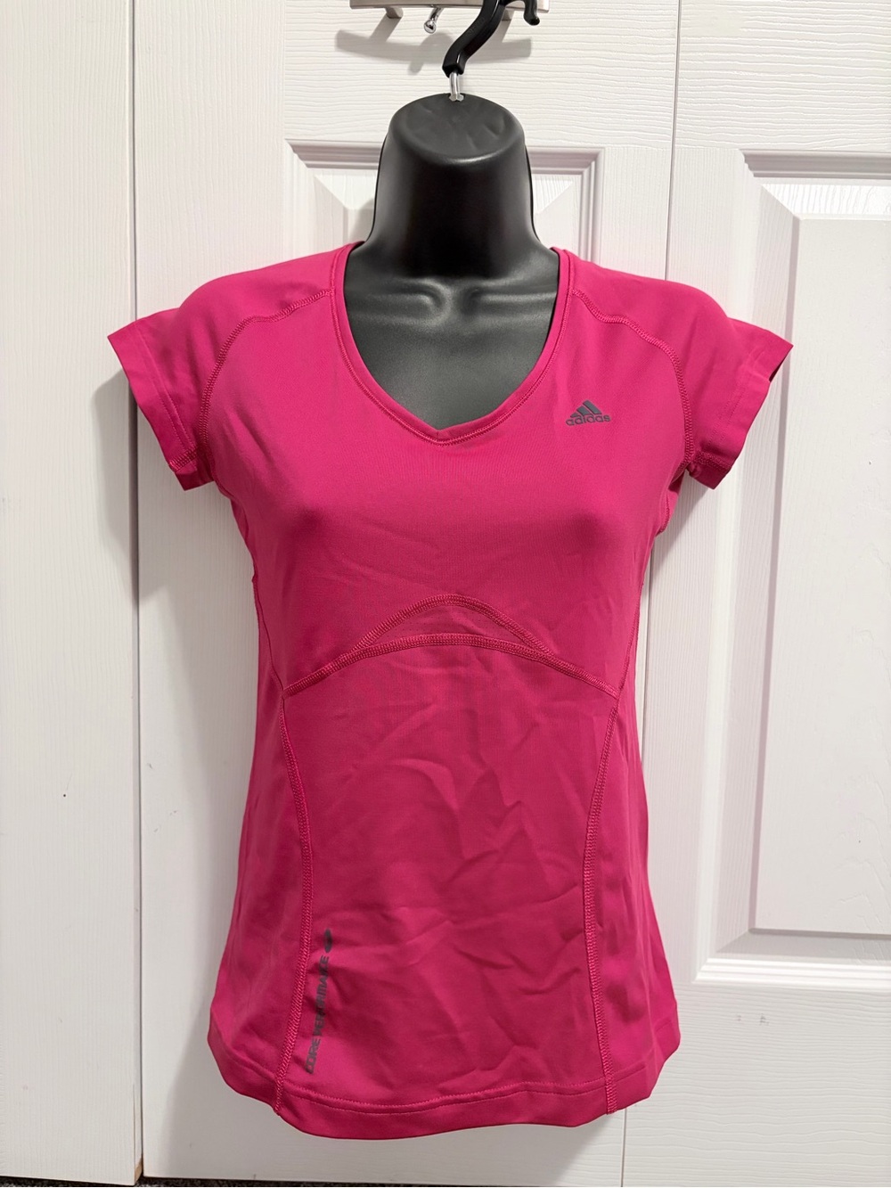 adidas Hot Pink Short Sleeve V-Neck Athletic Tee